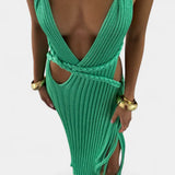 Jamie Vestido Maxi de Punto con Detalle de Cintura de Cable
