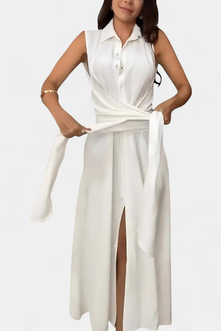 Meryl Vestido Camisero con Botones y Lazo Ajustable