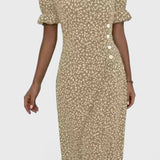 Joana Vestido Midi Floral con Escote en V y Mangas Cortas