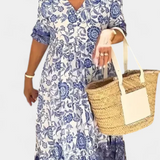 Elcira Vestido Bohemio Floral con Escote en V y Volantes