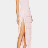 Kalani Vestido Maxi con Flecos en Capas y Abertura Lateral