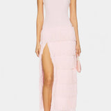 Kalani Vestido Maxi con Flecos en Capas y Abertura Lateral