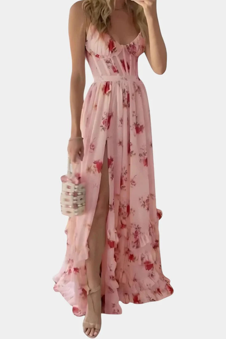 Luna Vestido Maxi con Corsé Floral y Silueta Sofisticada
