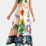 Arlene Vestido Midi de Mezcla de Lino Impreso