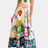 Arlene Vestido Midi de Mezcla de Lino Impreso