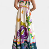 Arlene Vestido Midi de Mezcla de Lino Impreso