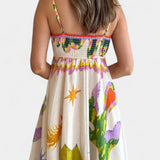 Arlene Vestido Midi de Mezcla de Lino Impreso