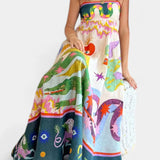 Arlene Vestido Midi de Mezcla de Lino Impreso