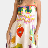 Arlene Vestido Midi de Mezcla de Lino Impreso