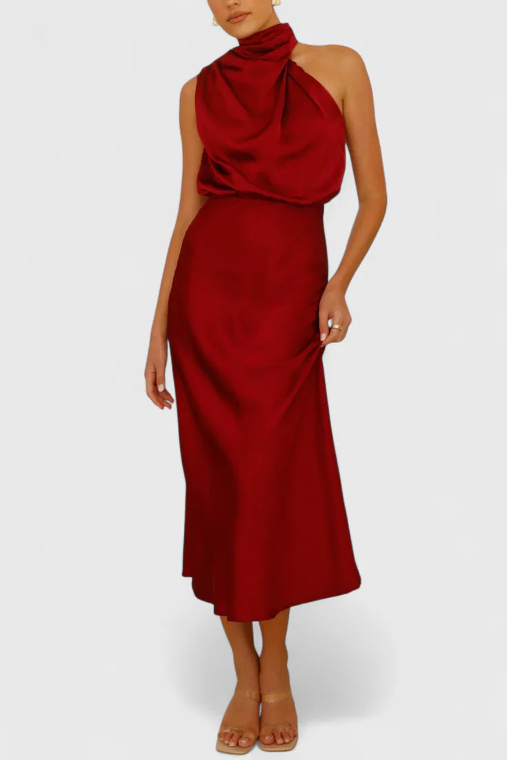 Rina Vestido Elegante de Cuello Halter Drapeado