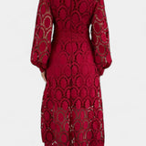 Jovie Vestido Midi de Encaje Bordado con Cuello Alto