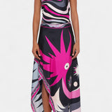 Ciana Conjunto Satén con Falda Abstracta y Top Halter