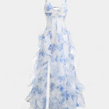 Bonnie Vestido Maxi con Volantes Florales y Corte Lateral