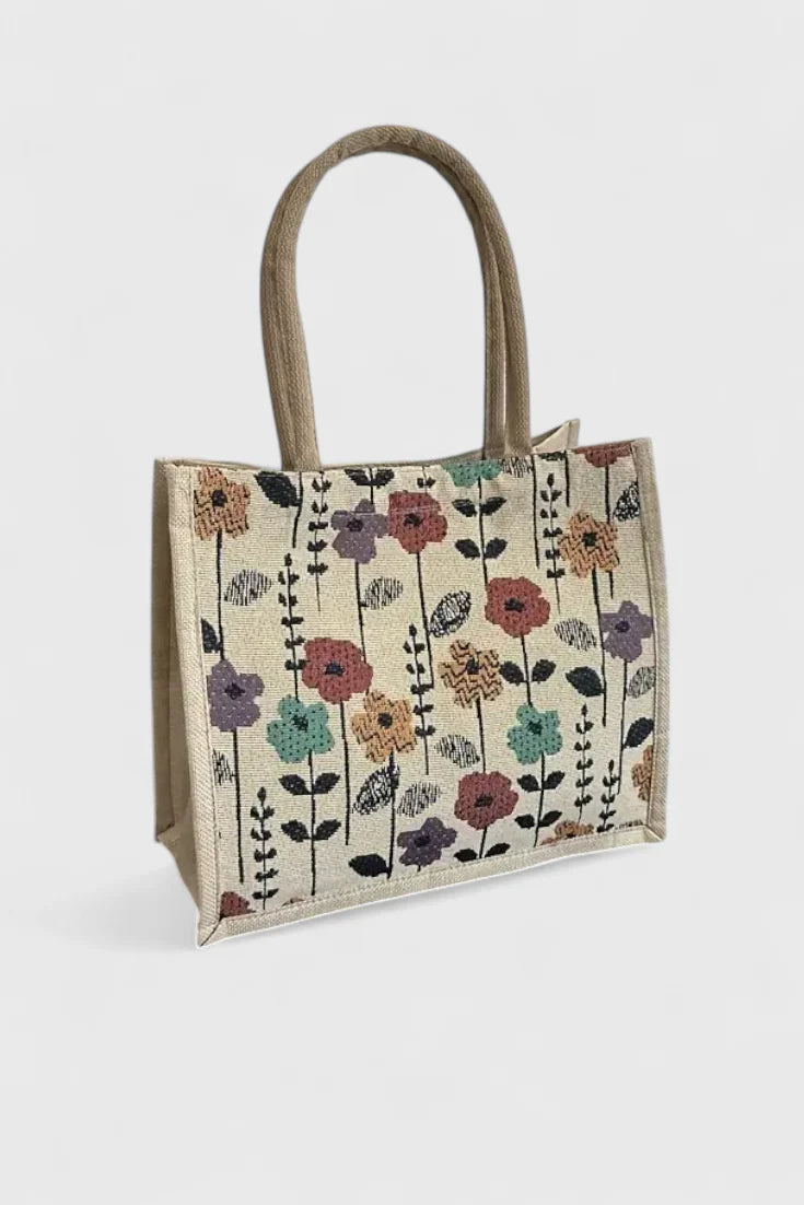 Taila Bolsa de Yute con Estampado Floral y Diseño Ecológico