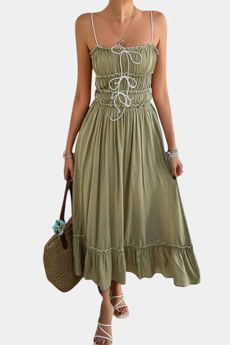 Luz Vestido A-Line Strappy con dobladillo rizado