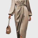Giada Vestido Largo Elegante con Escote en V y Abertura Lateral
