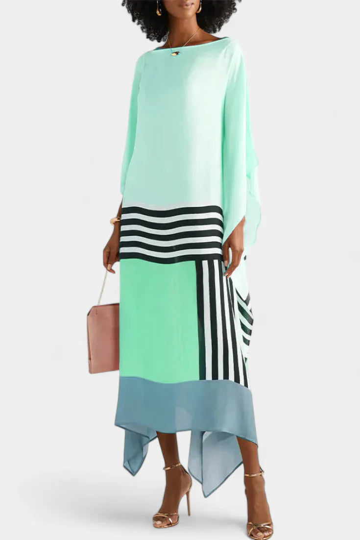 Elenora Caftán Geométrico de Corte Amplio con Tejido Butterfly Mesh