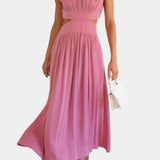 Jocelyn Conjunto Largo Minimalista con Escote Alto y Abertura Lateral