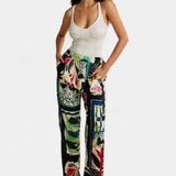 Arce Pantalones Rectos de Cintura Alta con Estampado Floral