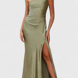 Josefa Vestido de Un Hombro con Pliegues y Alta Abertura