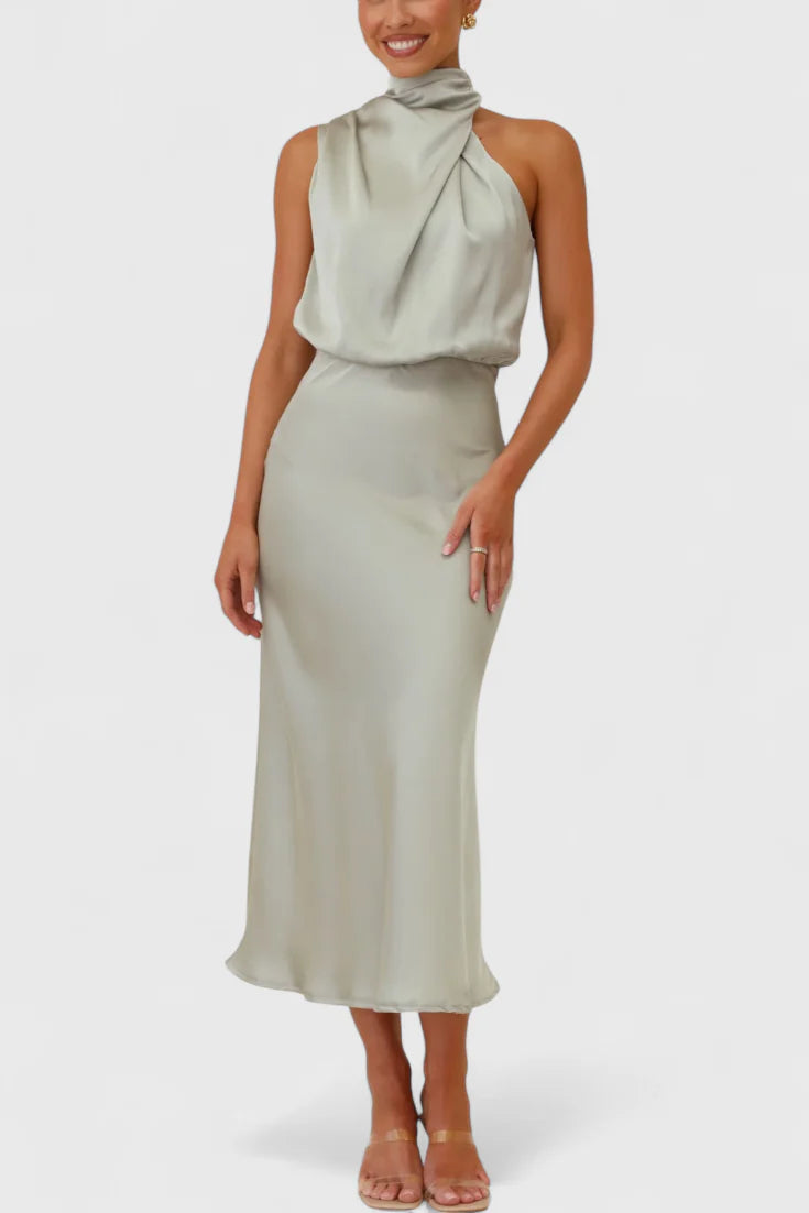 Rina Vestido Elegante de Cuello Halter Drapeado