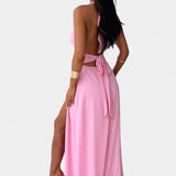 Latisha Vestido de Cuello Halter y Gran Abertura