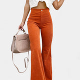 Kiara Pantalones de Terciopelo de Pierna Ancha de Cintura Alta