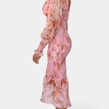 Carly Vestido Midi Floral con Cintura Fruncida y Mangas Vaporosas