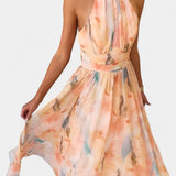 Alaia Vestido con Estampado Aquarelle y Cuello Halter