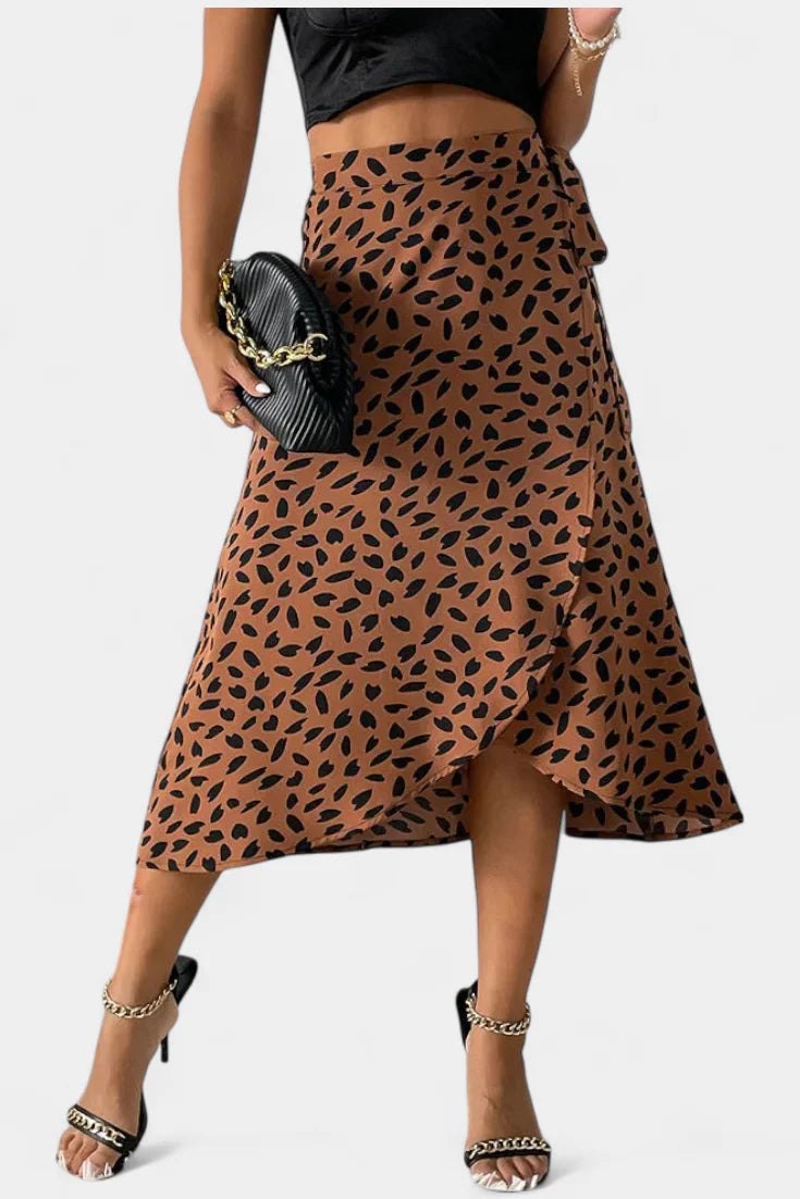 Camila Falda Envolvente Boho con Estampado Asimétrico