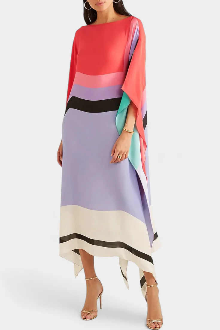 Elenora Caftán Geométrico de Corte Amplio con Tejido Butterfly Mesh