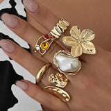 Anillo Abierto en Forma de Flor Líquida de Perla