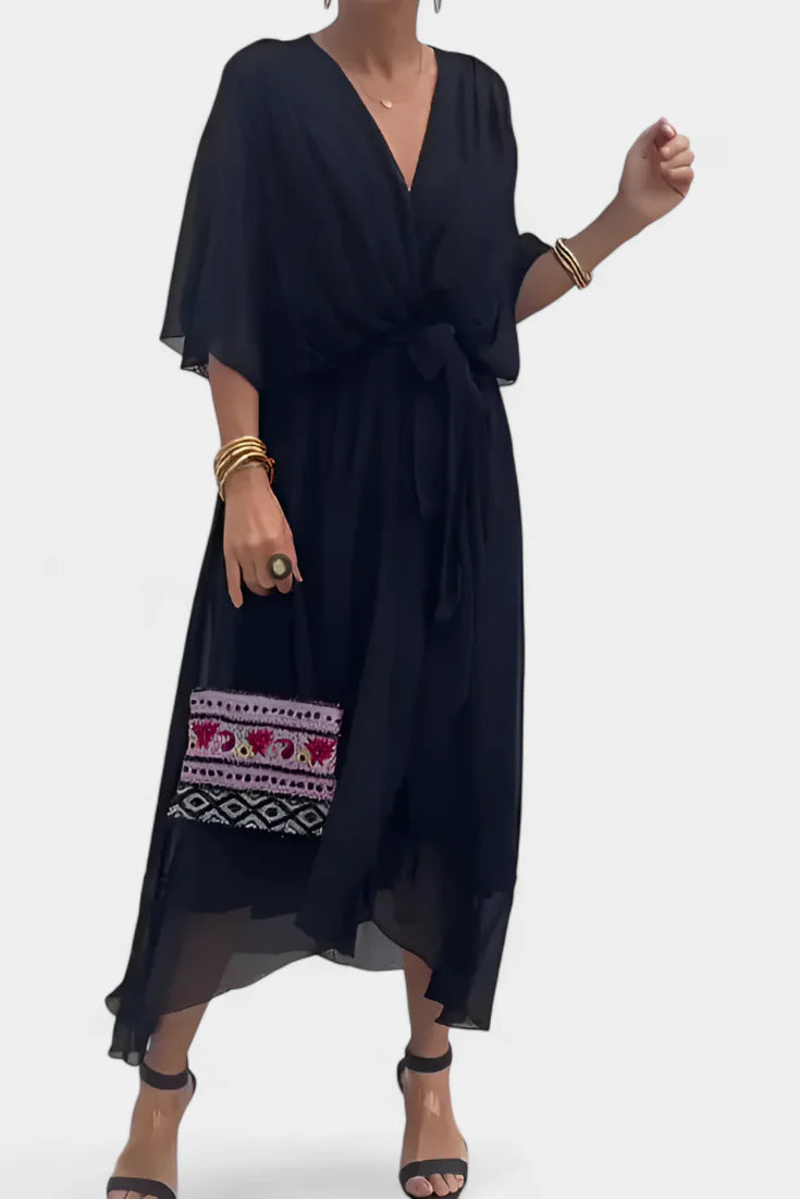 Luisa Vestido Largo con Escote en V y Corte Flowy