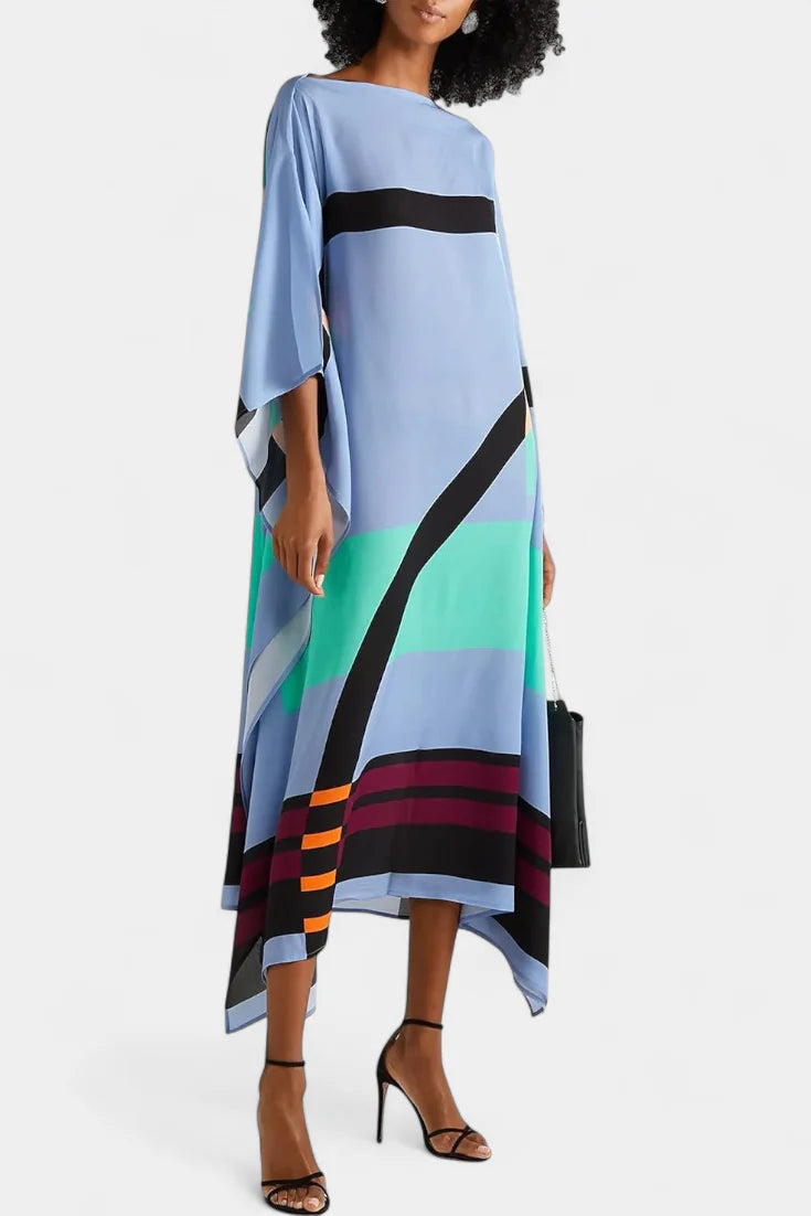 Elenora Caftán Geométrico de Corte Amplio con Tejido Butterfly Mesh