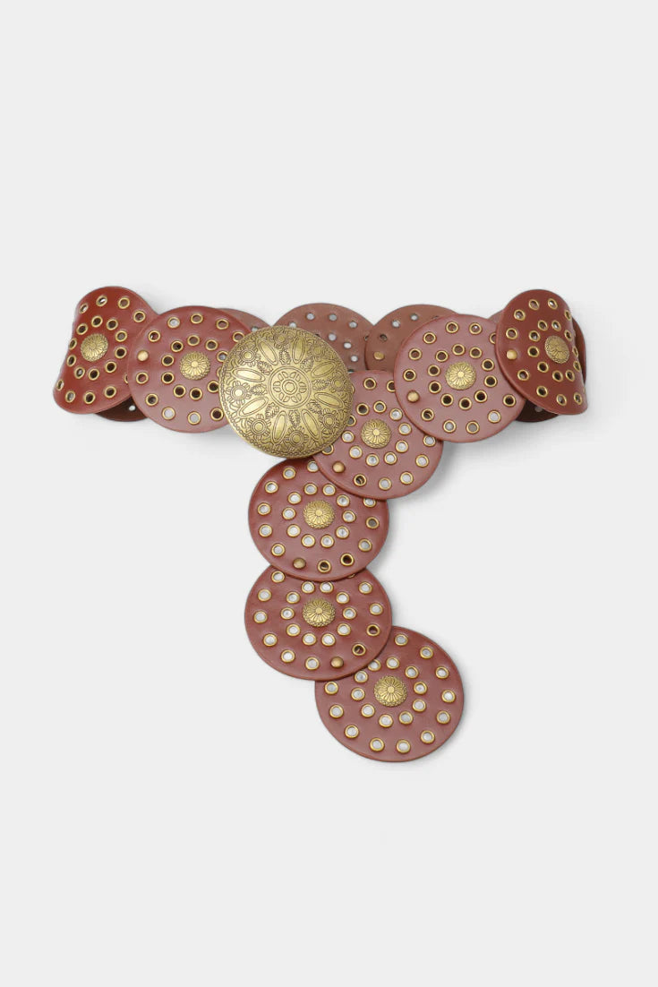 Alicia Cinturón Cowboy Vintage con Hebilla Circular Decorativa