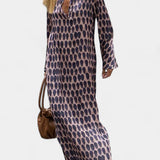 BRISA VESTIDO LARGO GEOMÉTRICO CON ABERTURA Y ESCOTE EN V