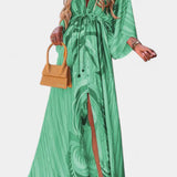 Joelle Vestido Maxi Arcoíris con Escote en V y Manga Murciélago