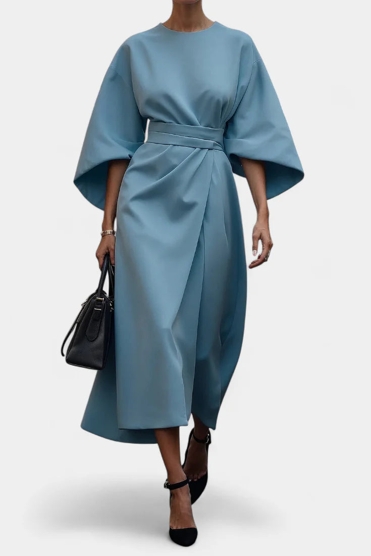 Micaela Vestido Midi con Mangas Lantern y Cintura Ceñida