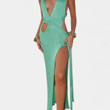 Jamie Vestido Maxi de Punto con Detalle de Cintura de Cable