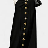 Ada Falda de Botones Suelta con Bolsillos y Estilo Urbano