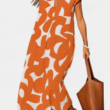 Asela Vestido Casual con Escote en V y Estampado Mixi