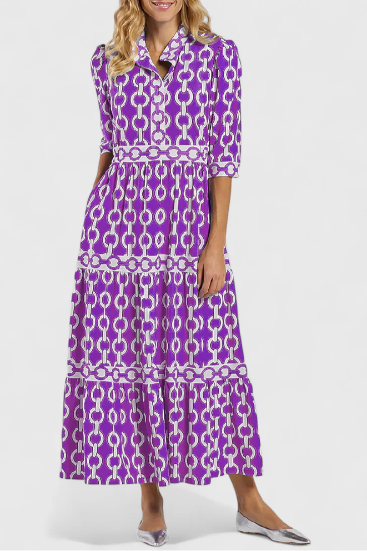Casilda – Vestido Midi con Estampado de Cadenas