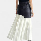 Noelle Falda Maxi Asimétrica de Chifón y Cuero Sintético