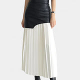 Noelle Falda Maxi Asimétrica de Chifón y Cuero Sintético