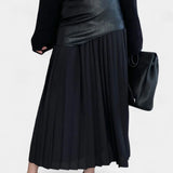 Noelle Falda Maxi Asimétrica de Chifón y Cuero Sintético
