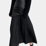 Noelle Falda Maxi Asimétrica de Chifón y Cuero Sintético