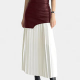 Noelle Falda Maxi Asimétrica de Chifón y Cuero Sintético