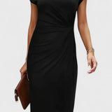 Katrina Vestido Midi Atemporal con Cuello Redondo y Detalle Drapeado