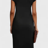 Katrina Vestido Midi Atemporal con Cuello Redondo y Detalle Drapeado