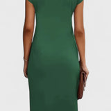 Katrina Vestido Midi Atemporal con Cuello Redondo y Detalle Drapeado